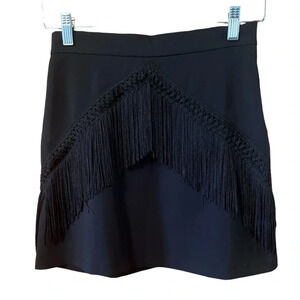 Zara Basics:  black mini skirt with fringe detail like new! Size Small